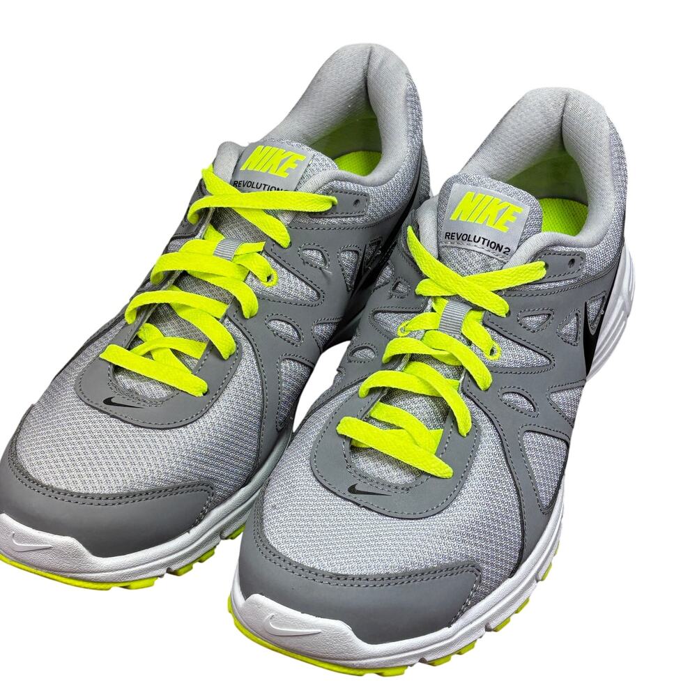 Nike Revolution 2 Shoes Mens US 13 Wolf Gray Green Volt Running Sneakers Active